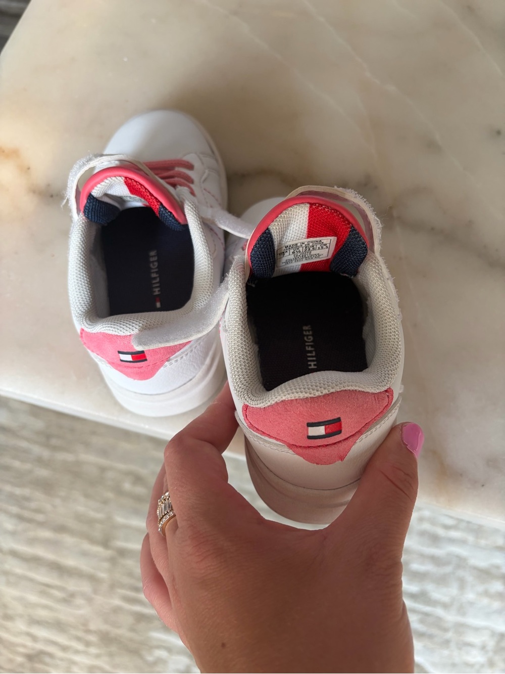 Tommy Hilfiger White & Pink Kids Velcro Sneakers - Picture 7 of 8